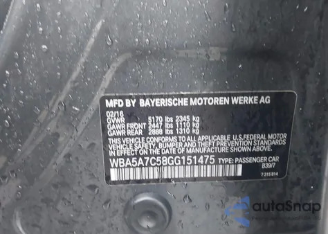 2016 BMW 528I xDrive из США, поврежденный, VIN WBA5A7C58GG151475